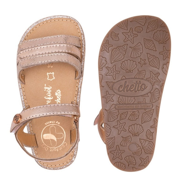 CHETTO - Sandálias em Pele com velcro Ouro Rosado